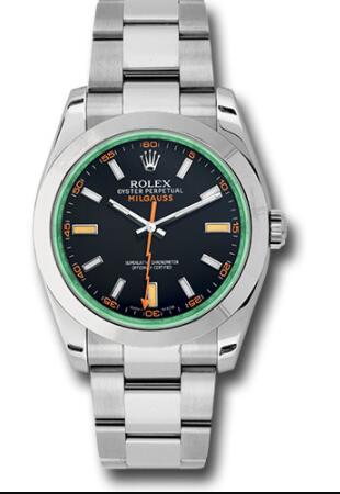 Replica Rolex Steel Milgauss Watch 116400GV Black Dial With Green Crystal